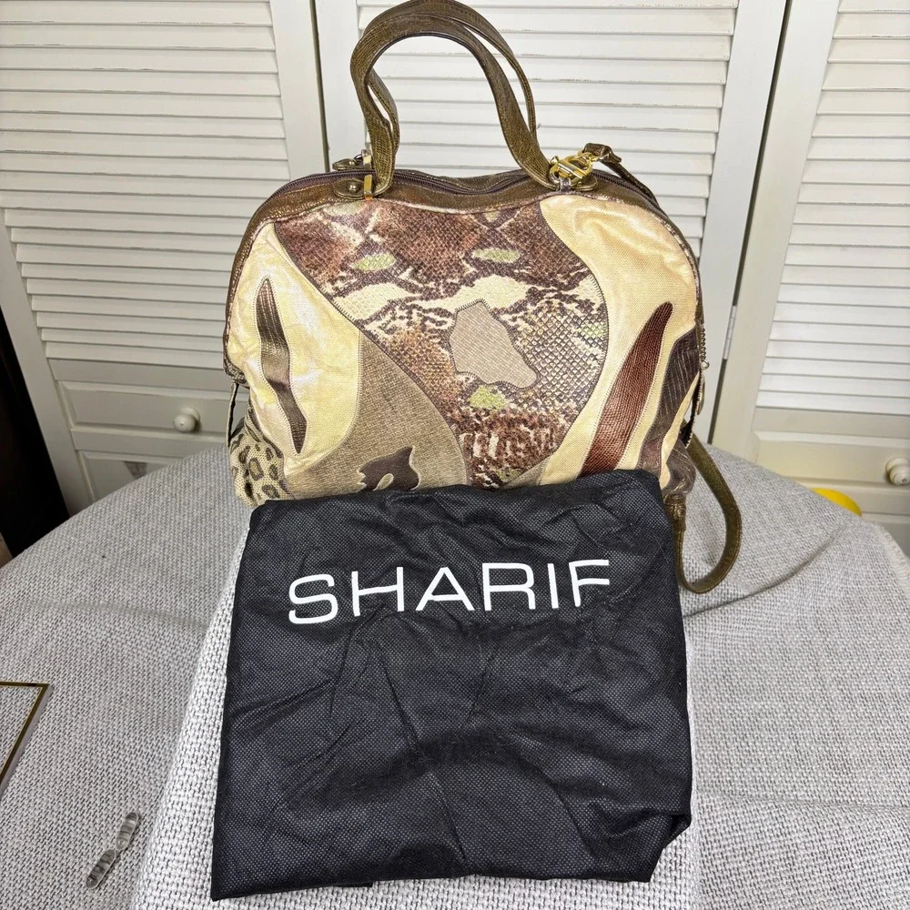 Sharif 90s Vintage Bronze Mixed Animal Patchwork Leather Satchel Bag Statement